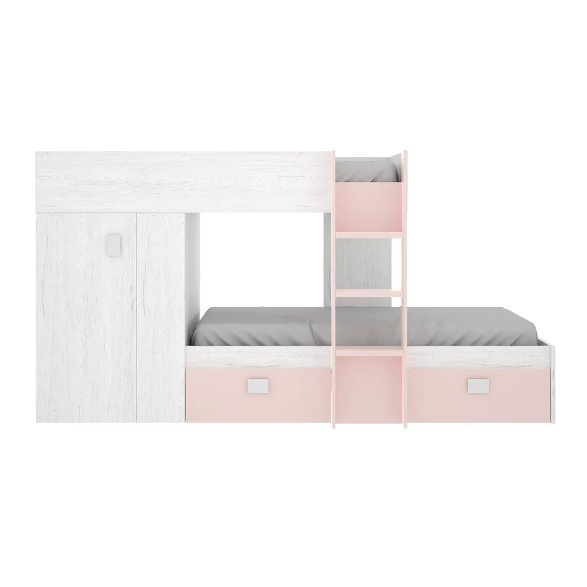 pegane Lit Enfant Superposé Avec Armoire 271x111x150 cm - Blanc/Rose