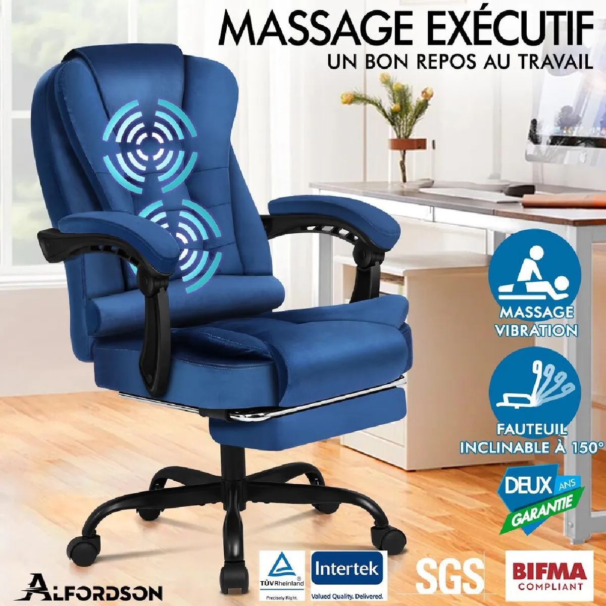 Fauteuil gamer ALFORDSON, ergonomique, coussin lombaire, appui-tête, hauteur réglable, bureau, pour adultes, filles, garçons | Leroy Merlin