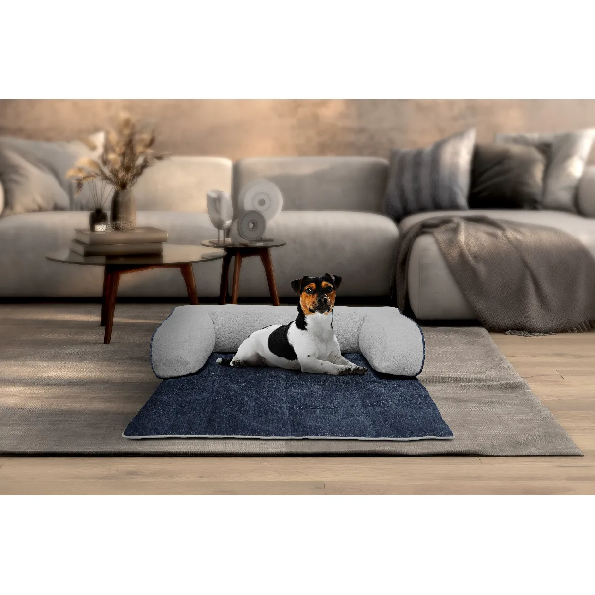 Meilleurs prix pour Panier pour chien et chat 100 x 120 cm tissu bleu et gris clair - DINA