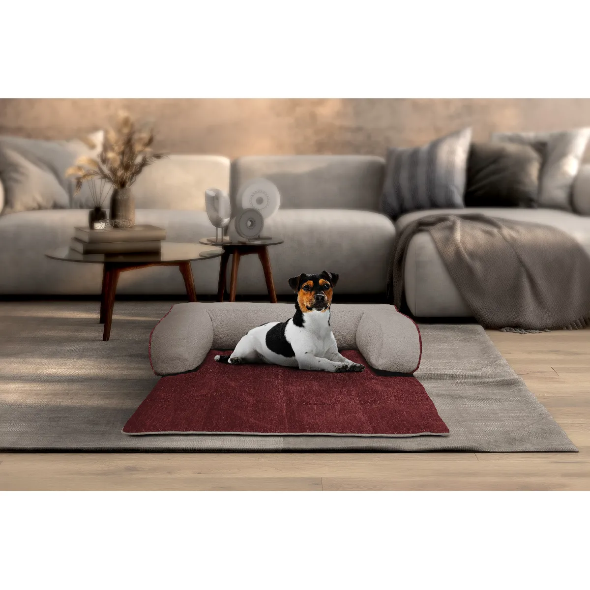 Comparer les prix de Panier pour chien et chat 100 x 120 cm tissu bordeaux et beige - DINA