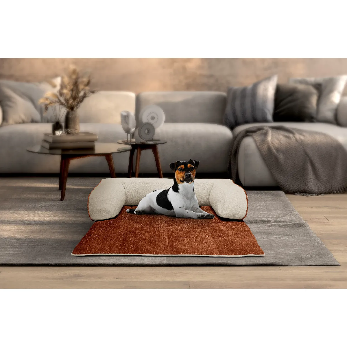 Meilleurs prix pour Panier pour chien et chat 100 x 120 cm tissu brique et beige clair- DINA