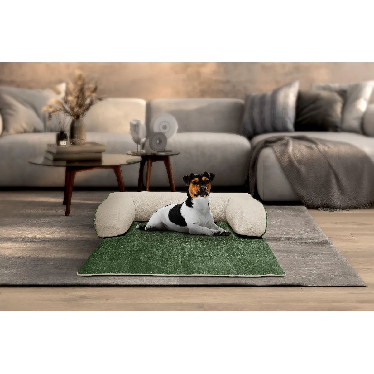 Comparer les prix de Panier pour chien et chat 100 x 120 cm tissu vert et beige clair - DINA