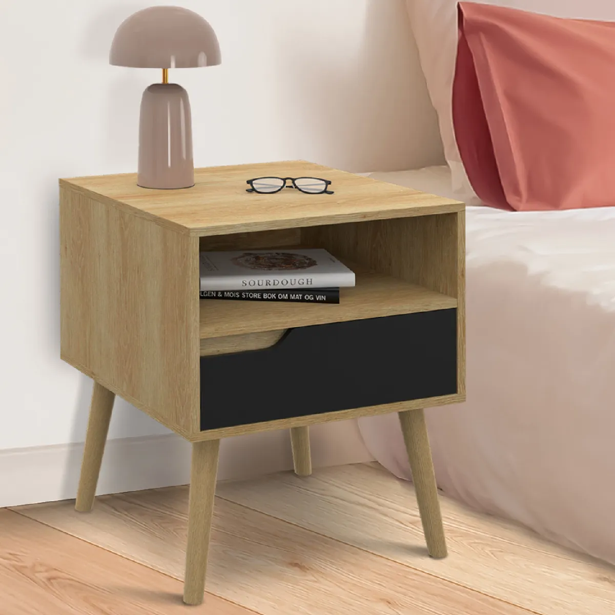 Tables De Chevet Industrielles Detroit - Lot De 2 Tables Bois Et Métal Noir - Design Ouvert Avec étagères