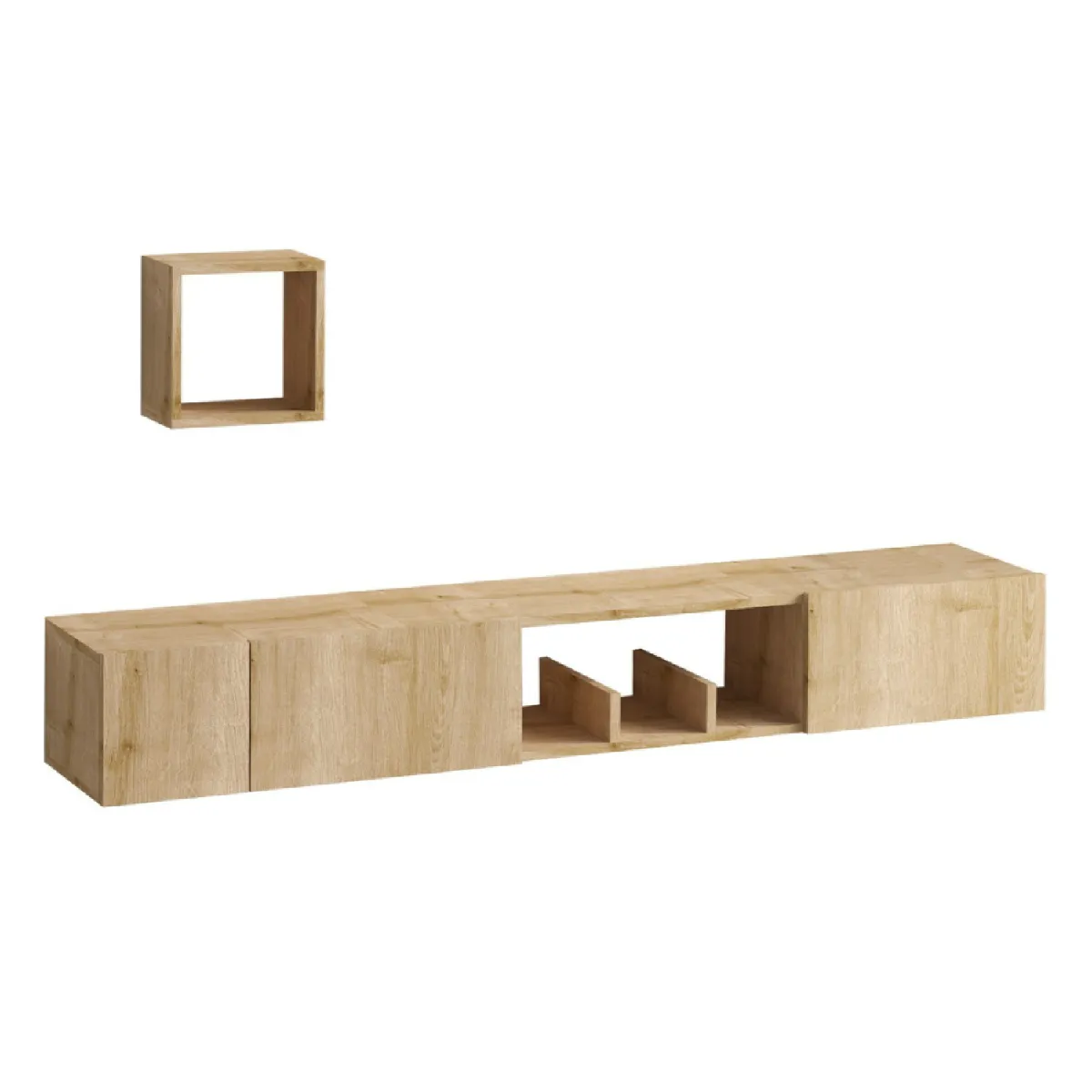 Meuble tv avec rangements imitation bois clair BERGEN Meuble tv avec rangements imitation bois clair BERGEN