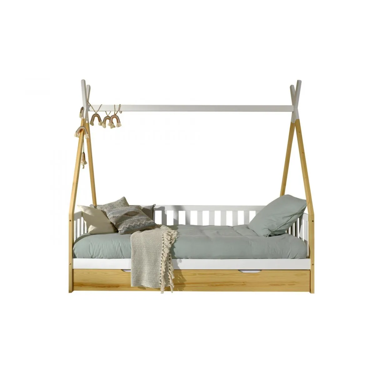 VIPACK Lit tipi avec tiroir - Bois naturel 90x200 cm VIPACK Lit tipi avec tiroir - Bois naturel 90x200 cm