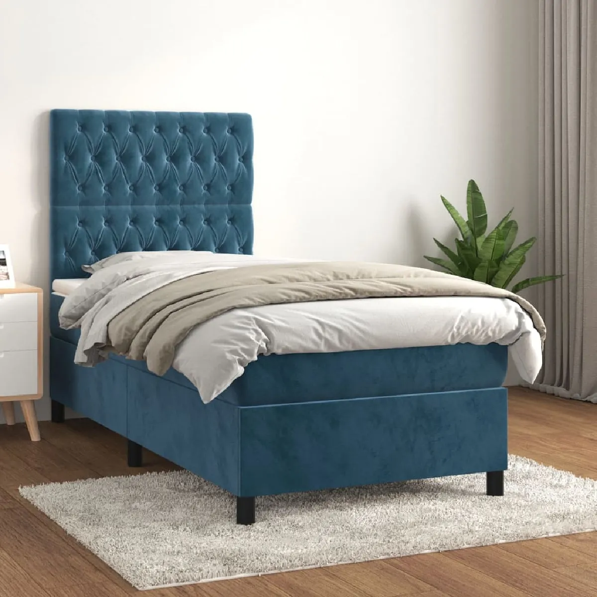 vidaXL Sommier Velours Bleu Foncé 90x200 cm