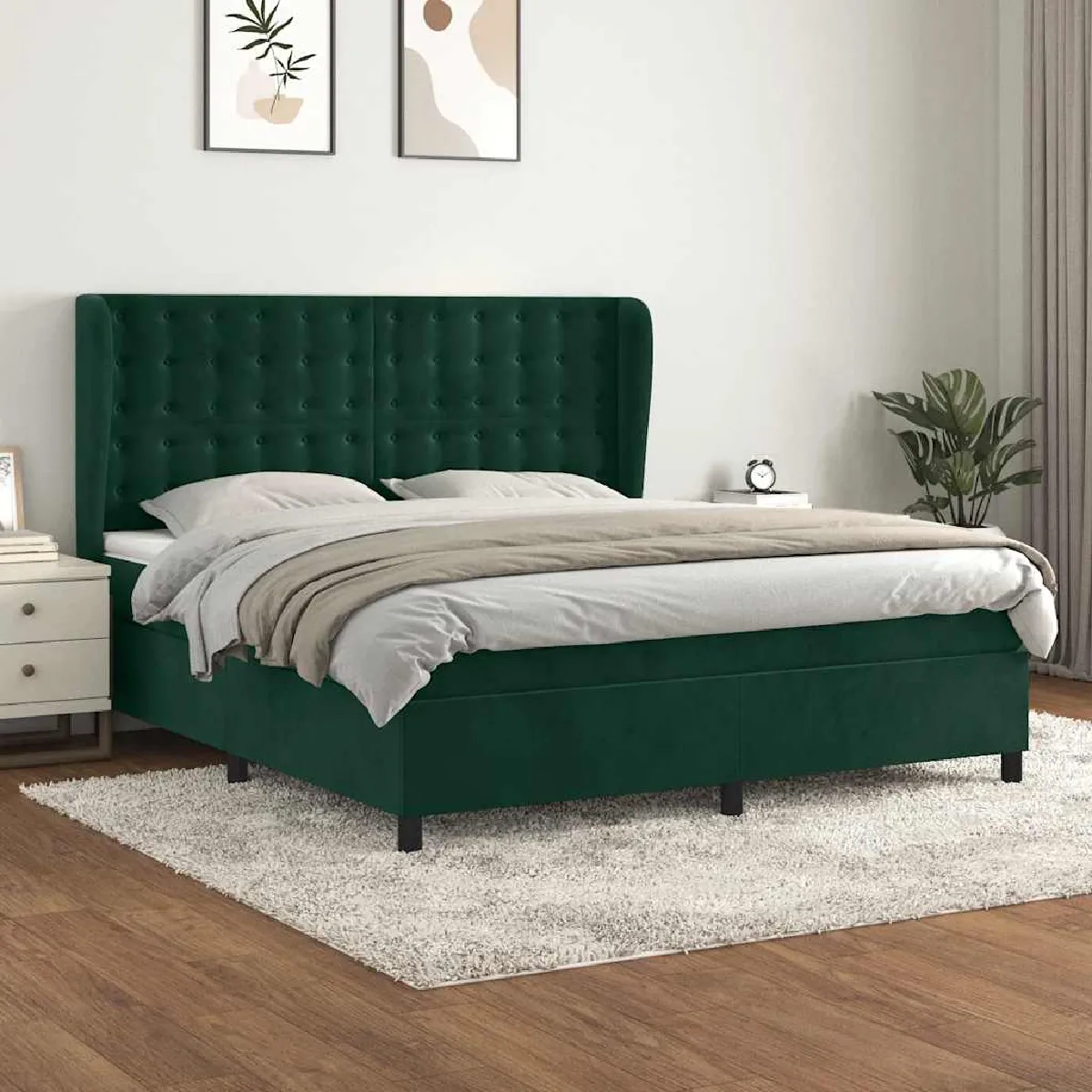 vidaXL Sommier 160x200 cm - Velours Vert Foncé