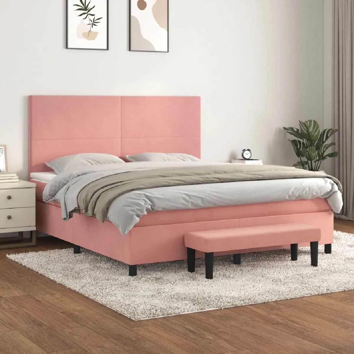VidaXL Lit avec matelas 180x200 cm Velours - vue 2