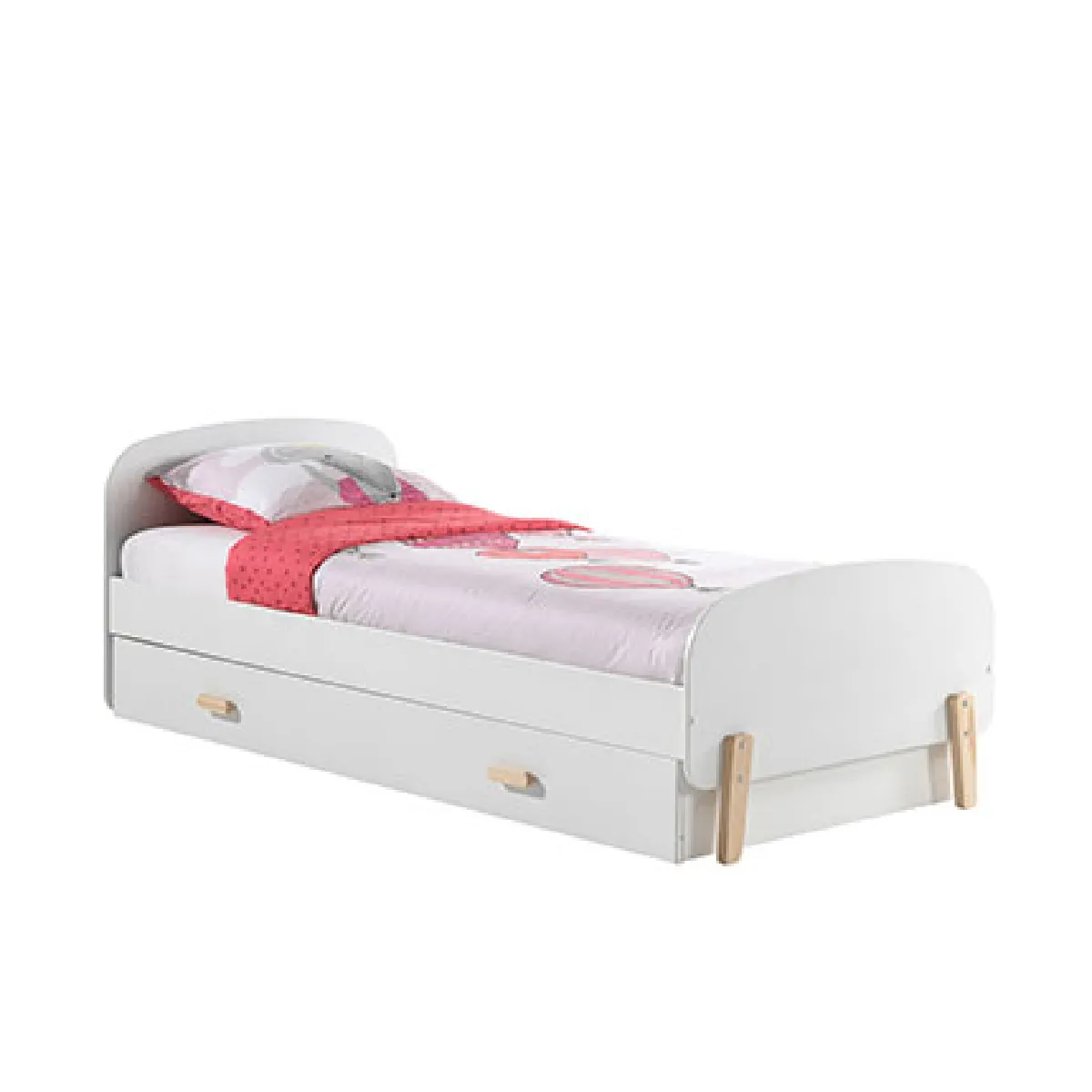 Mes Blanc Lit Enfant Kidly Avec Tiroir - Pin 90X200 Cm