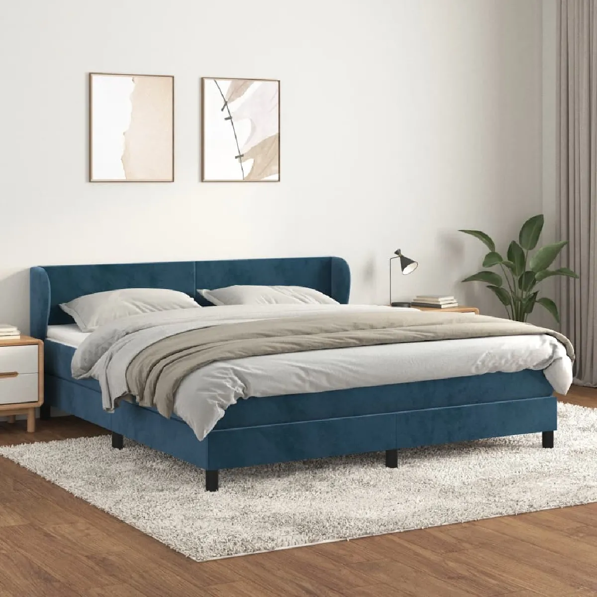 VIDAXL vidaXL Sommier velours - Bleu foncé 160x200 cm VIDAXL vidaXL Sommier velours - Bleu foncé 160x200 cm
