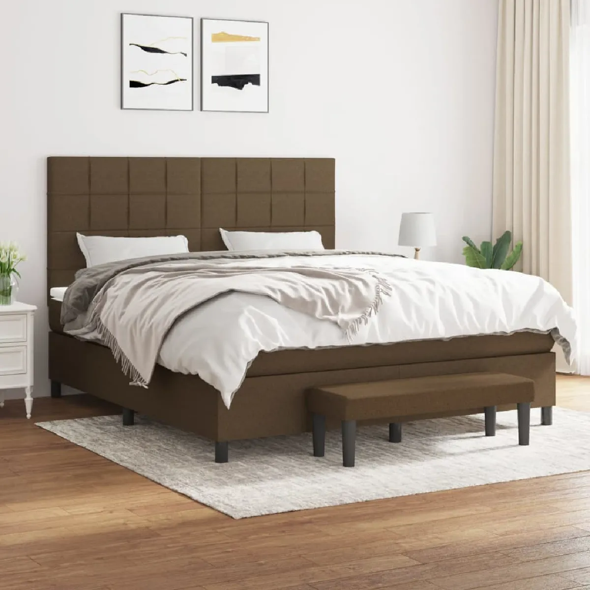 vidaXL Sommier avec matelas 160x200 cm - Marron foncé vidaXL Sommier avec matelas 160x200 cm - Marron foncé