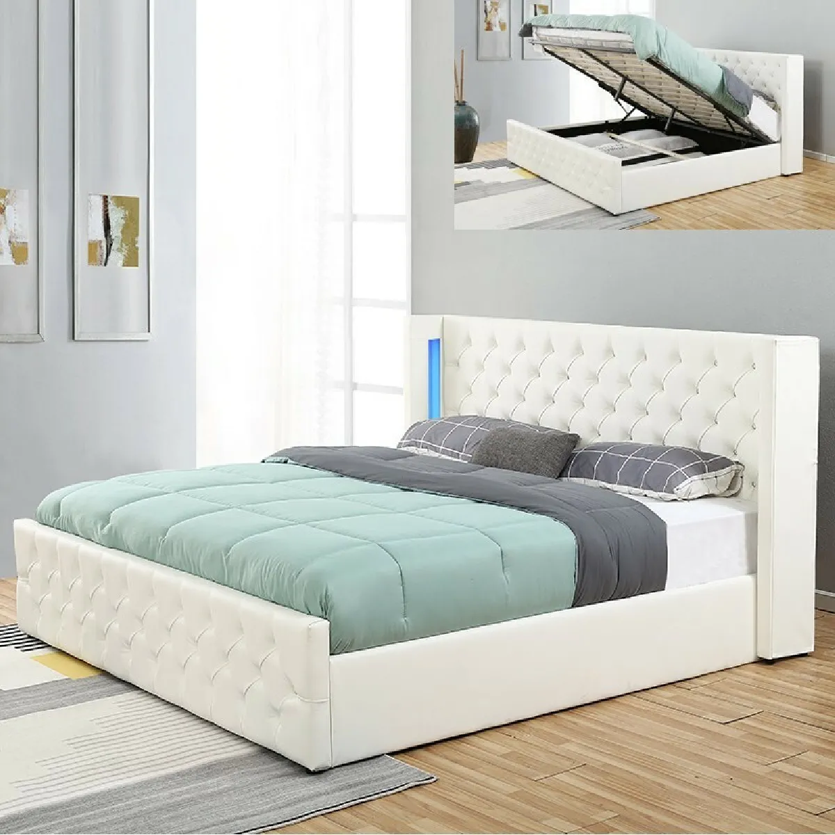 Lit coffre design avec led OSMOS - Couleurs - Blanc, Tailles - 140x190