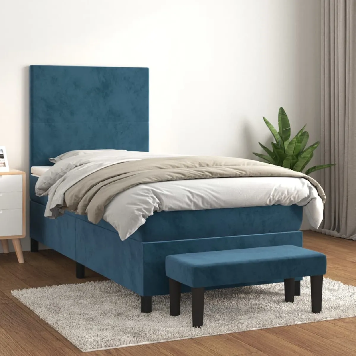 vidaXL Sommier avec matelas - Bleu foncé 80x200 cm velours vidaXL Sommier avec matelas - Bleu foncé 80x200 cm velours