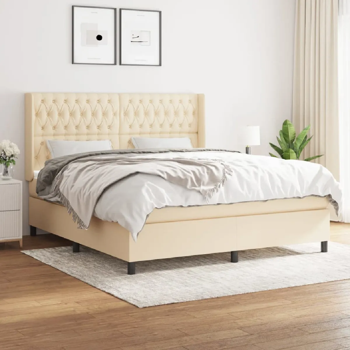 Cadre De Lit Double 180x200cm Avec Tiroirs - Bois De Pin Massif - Sommier à Lattes - Blanc