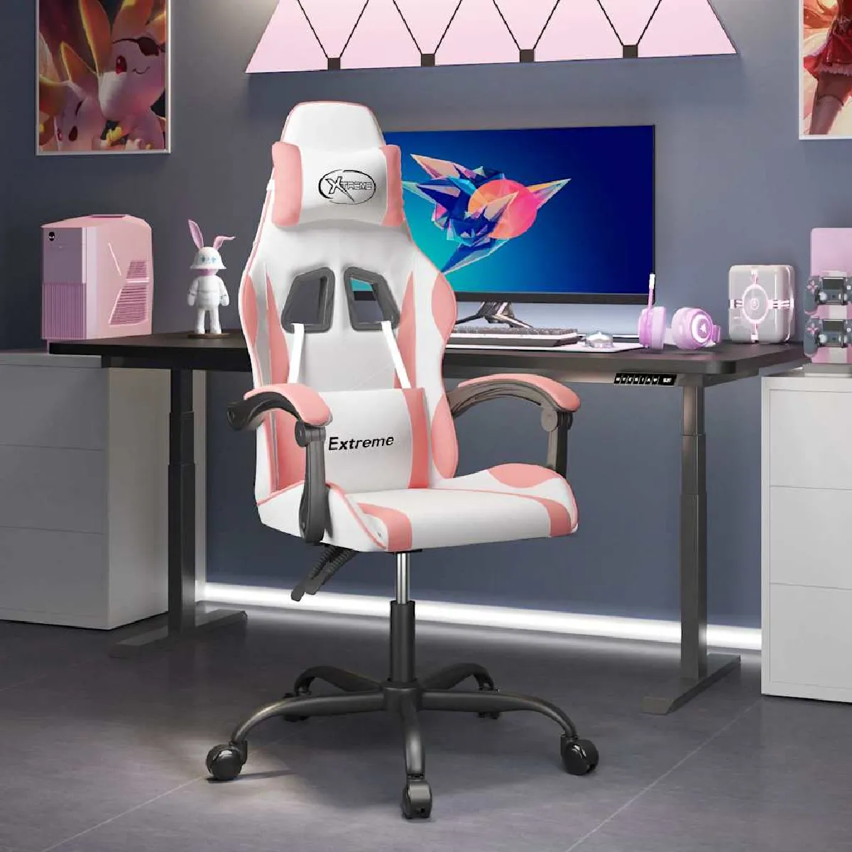 Vidaxl Blanc/Rose Chaise De Jeu Pivotante Et Similicuir - Image 2