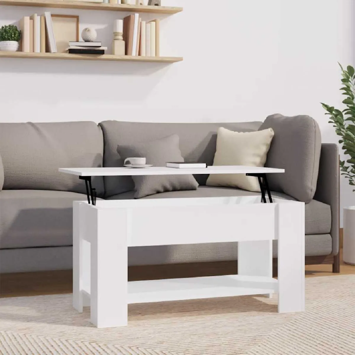 Non Communiqué Blanc Table Basse 101X49x52 Cm Bois D Ingénierie - Image 3