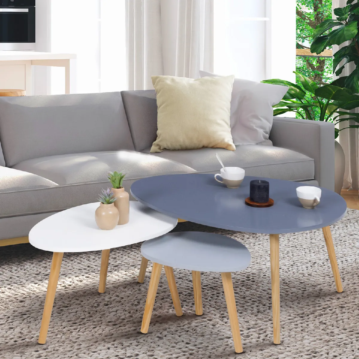 Meilleurs prix pour MARKET Tables basses GAIA - Lot de 3 - Gris/Blanc