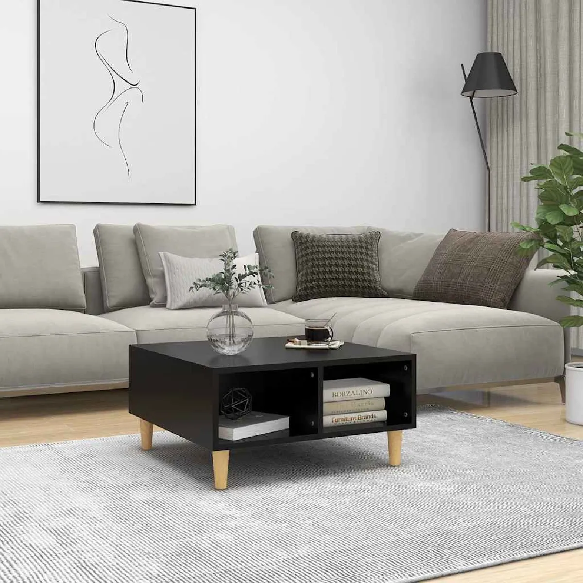 Non Communiqué Noir Table Basse 60X60x30 Cm Bois D Ingénierie - Image 2