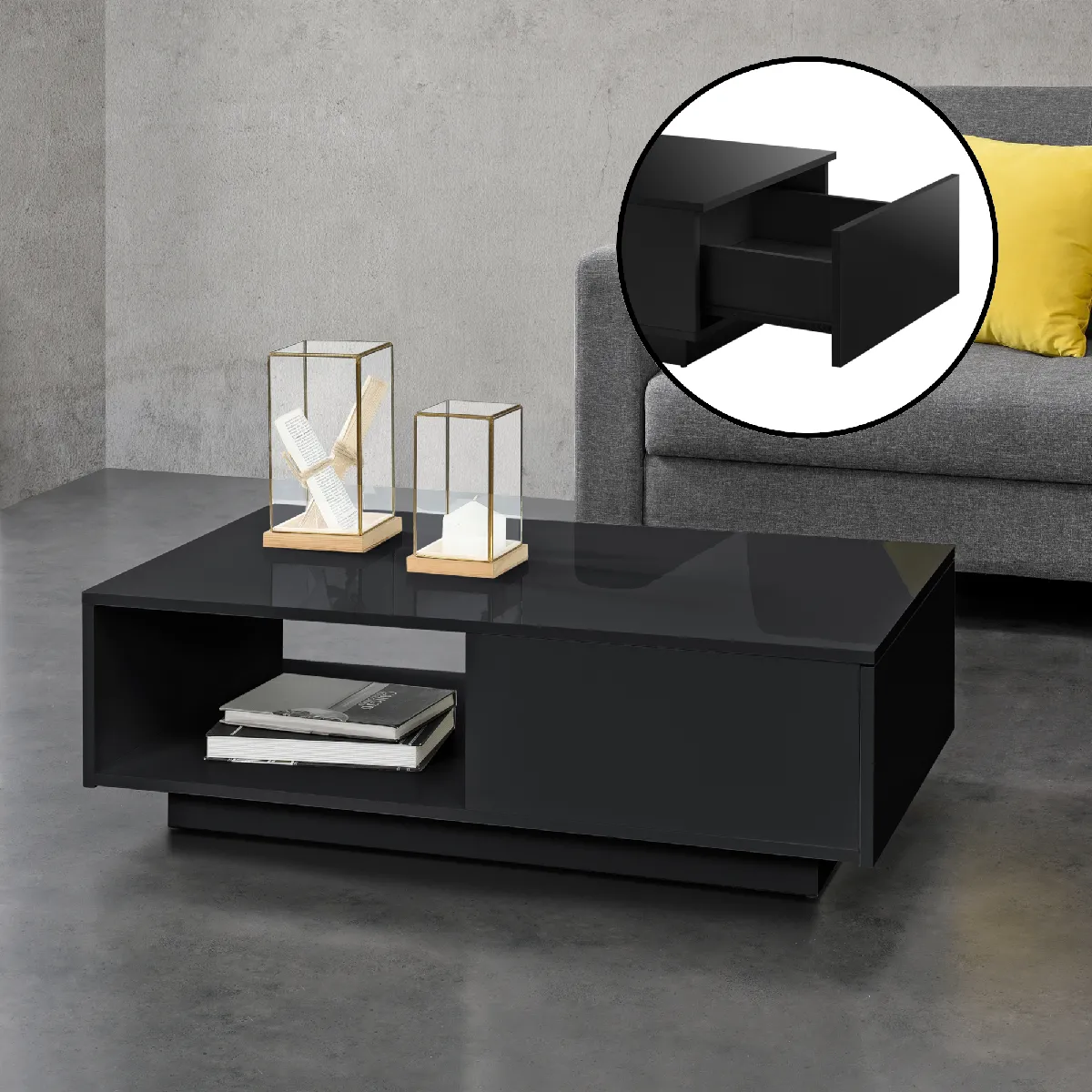 Meilleurs prix pour en_casa Table Basse de Salon Biskra - Noir brillant