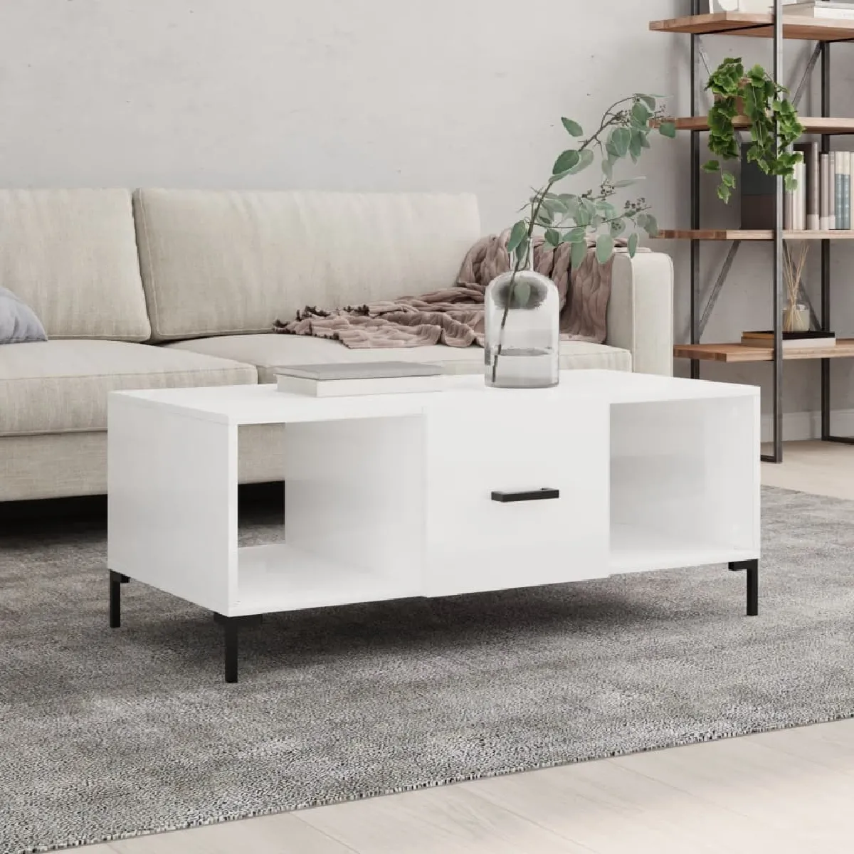 Comparer les prix de Maison Chic Table Basse - Blanc Brillant - 102x50x40 cm