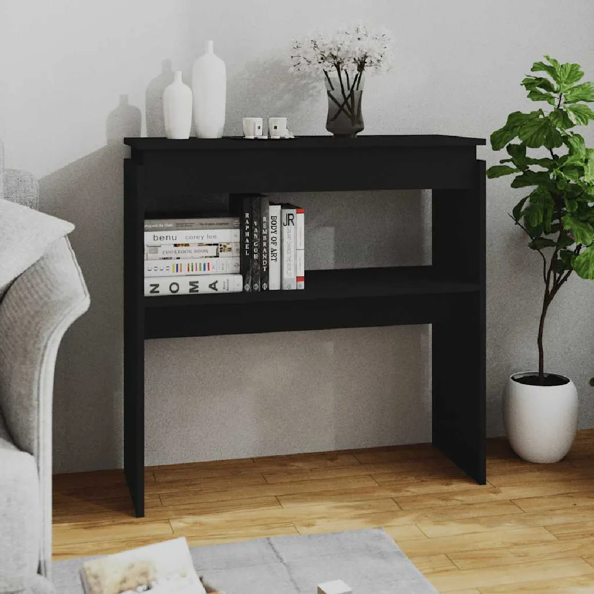 Vidaxl Noir Table Console 80X30x80 Cm Aggloméré - Image 2
