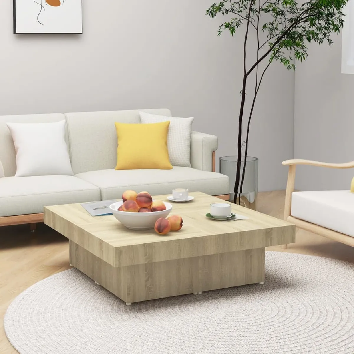 Non Communiqué Brun Table Basse Chêne Sonoma 90X90x28 Cm Bois D Ingénierie - Image 3