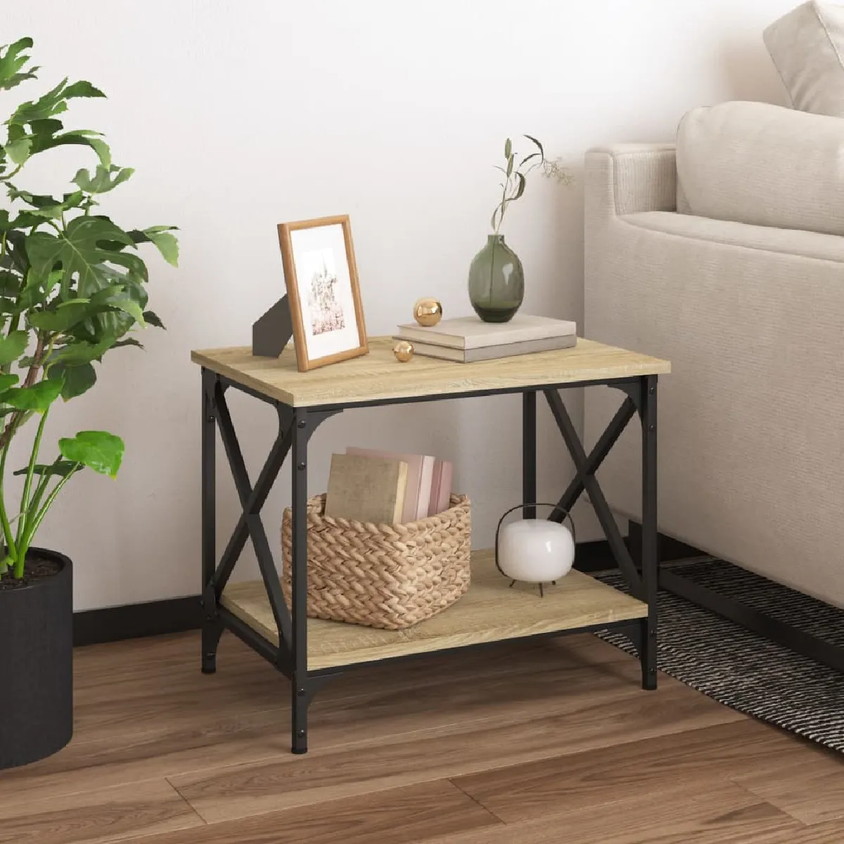 VIDAXL - Table d'appoint - Industriel - Chêne Sonoma - 55 x 38 x 45 cm - Image 2