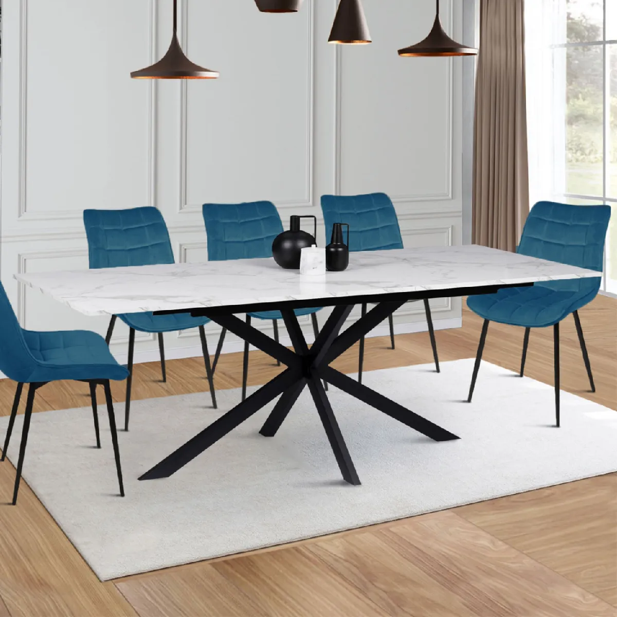IDMarket Table à Manger Ovale Alix 10 Personnes Pied araignée et Plateau Effet Alaska 200 cm
