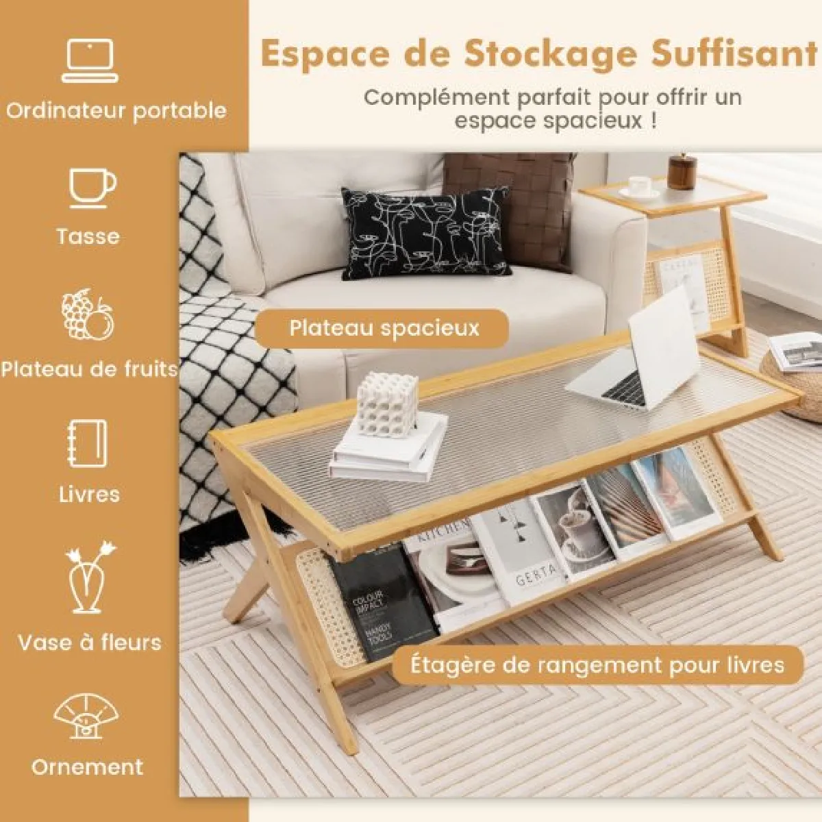 Meilleurs prix pour Table basse bambou avec verre trempé