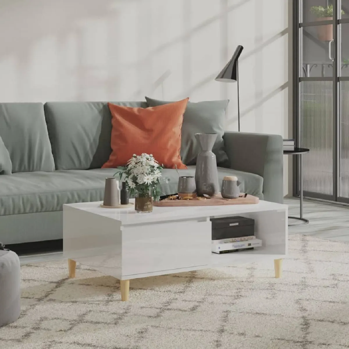 Comparer les prix de Table Basse Blanc Brillant 90x60x35 - Maison Chic