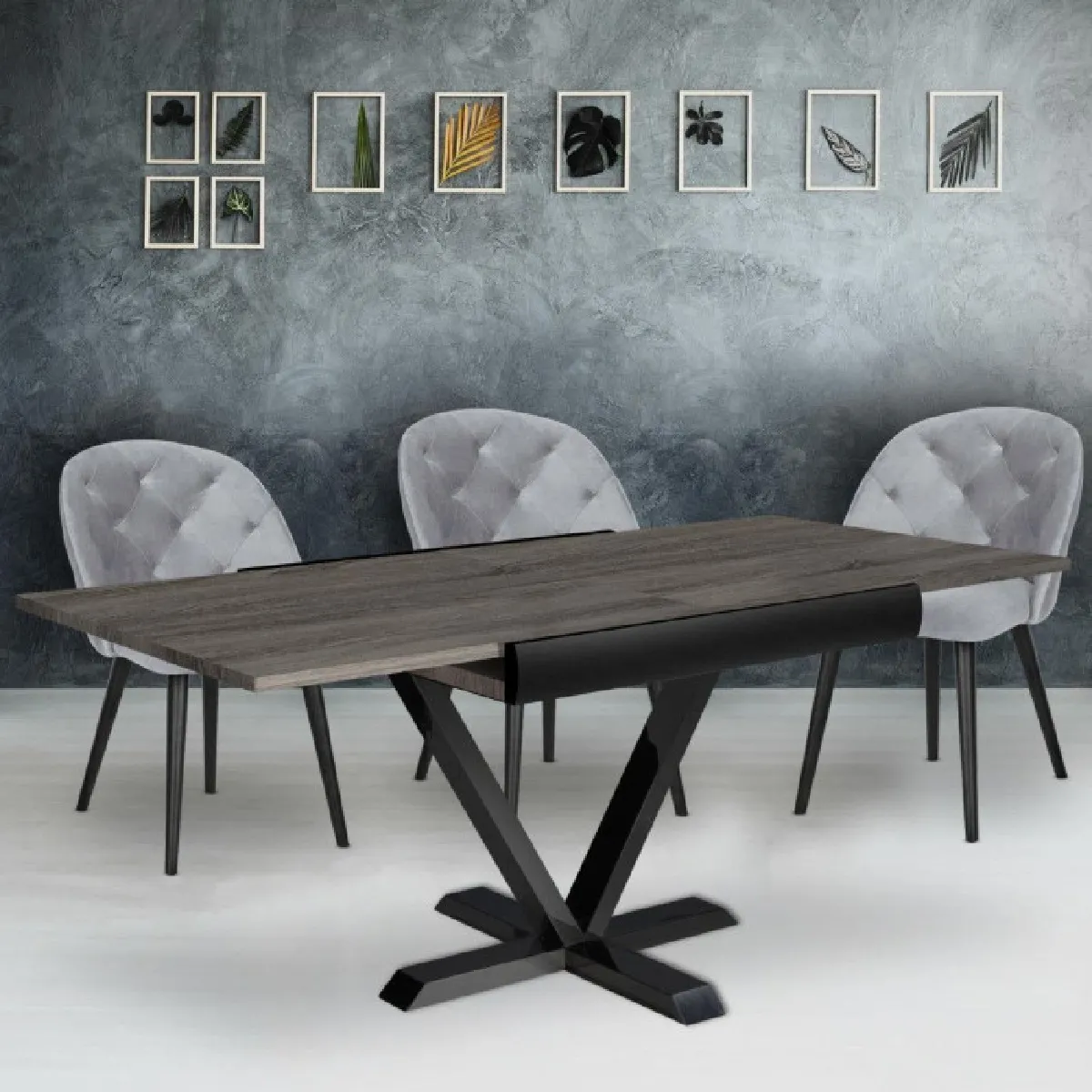 Table à Manger Rectangulaire 6 Places - Plateau Marron, Piétement Acier Noir - L160 L90 H75