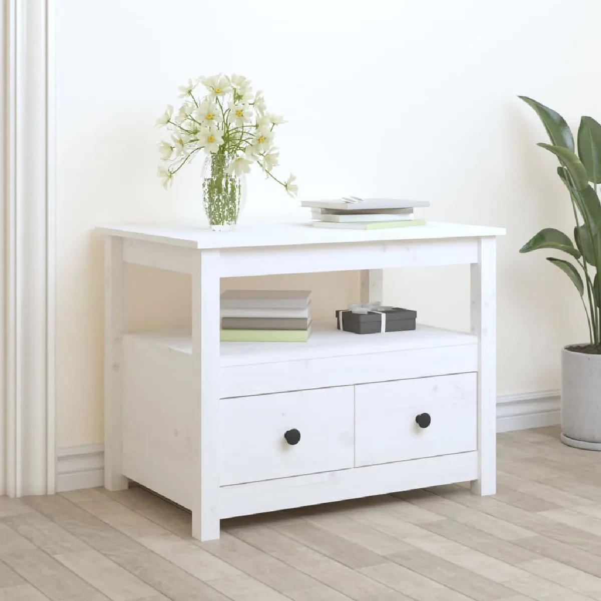 vidaXL Table basse - Bois de pin massif blanc