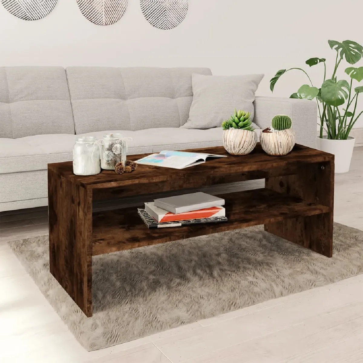 Comparer les prix de Maison Chic Table basse 100x40 cm - Chêne fumé