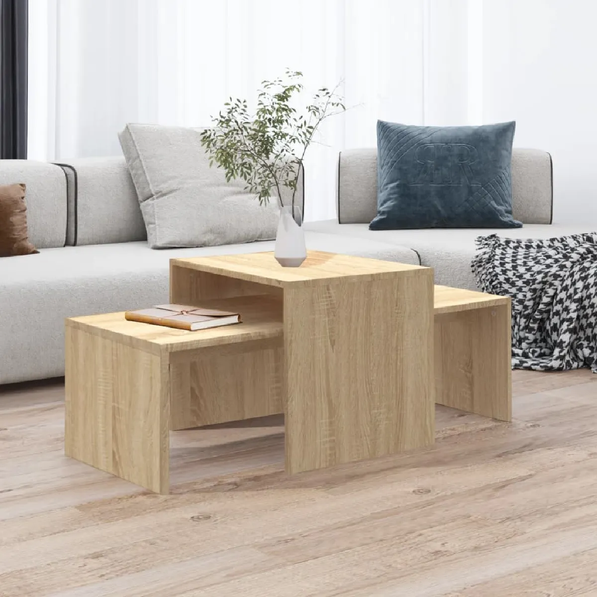 VIDAXL - Table basse - Ensemble gigogne - Bois d'ingénierie - Chêne Sonoma - Image 2