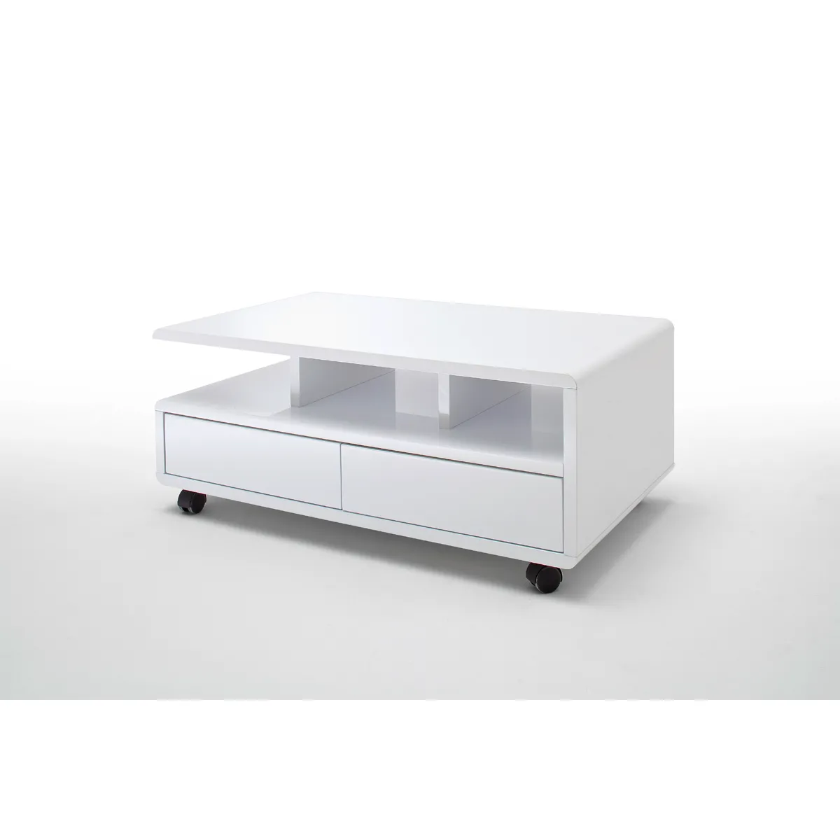 Comparer les prix de Pegane Table Basse Deux Tiroirs Blanc Laqué