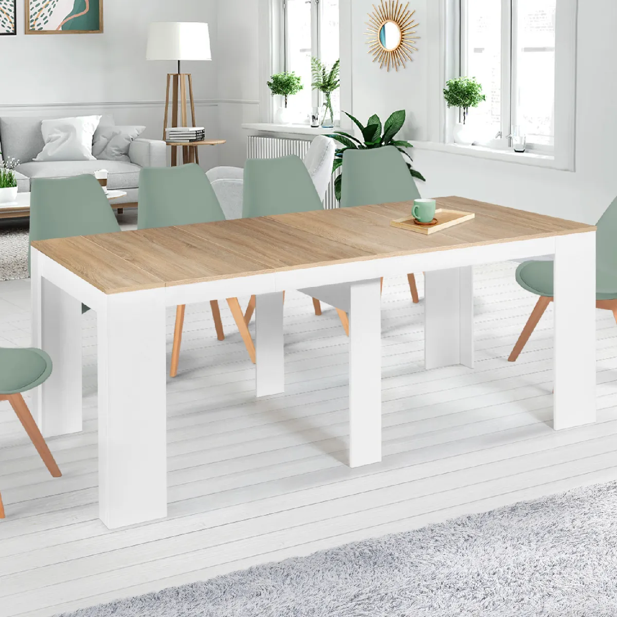 Non Communiqué Multicolore Table Console Extensible Orlando 10 Personnes 235 Cm Bois Blanc Et Façon Hêtre - Image 2