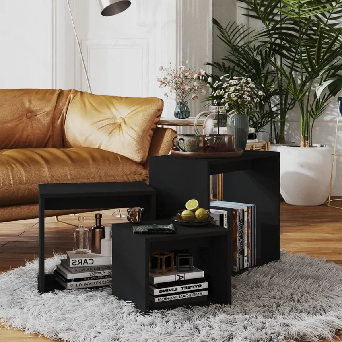 Non Communiqué Noir Vidaxl 3-Delige Tafeltjesset Spaanplaat Zwart808577 - Image 3