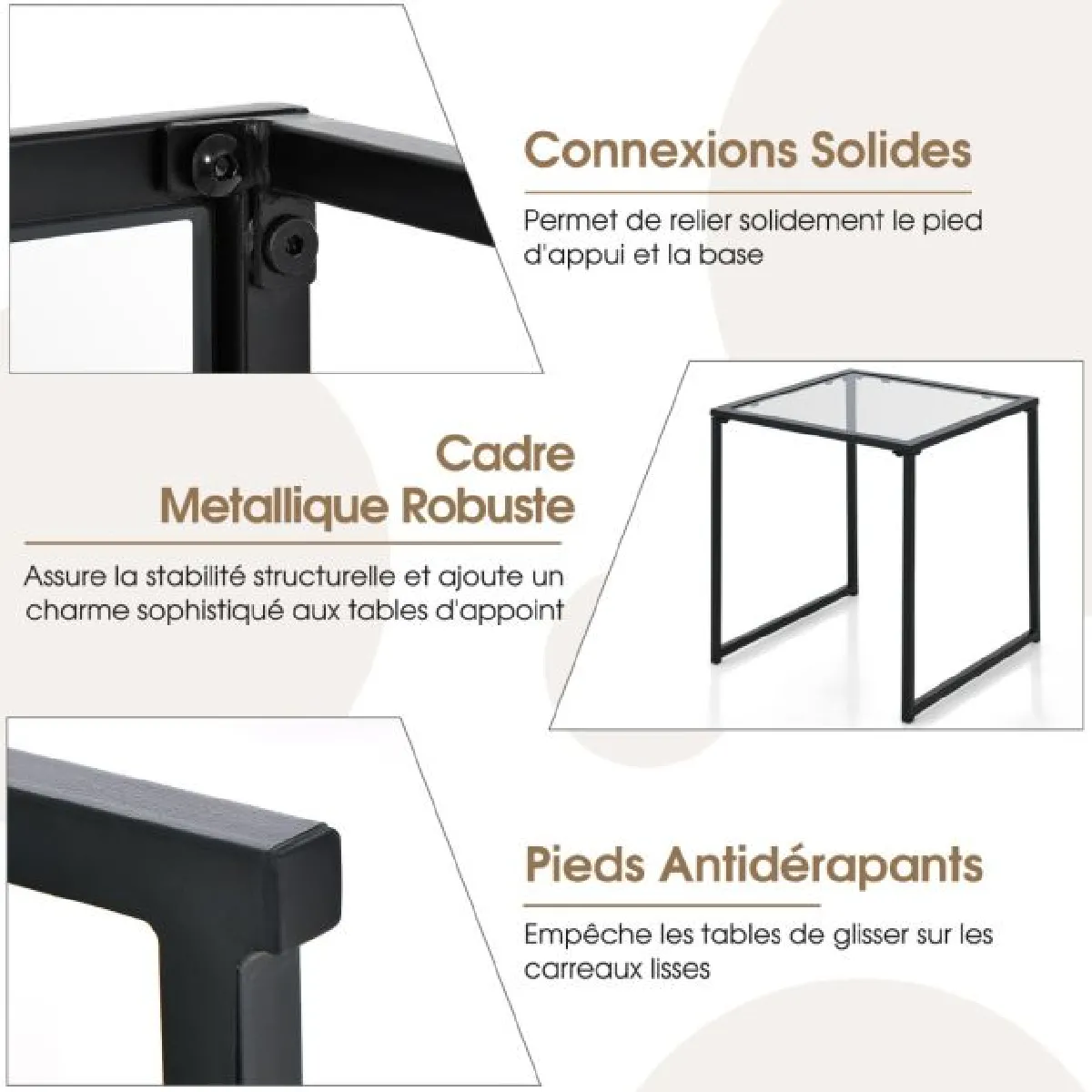 Meilleurs prix pour Table d'appoint carrée d'extérieur 43 cm verre trempé