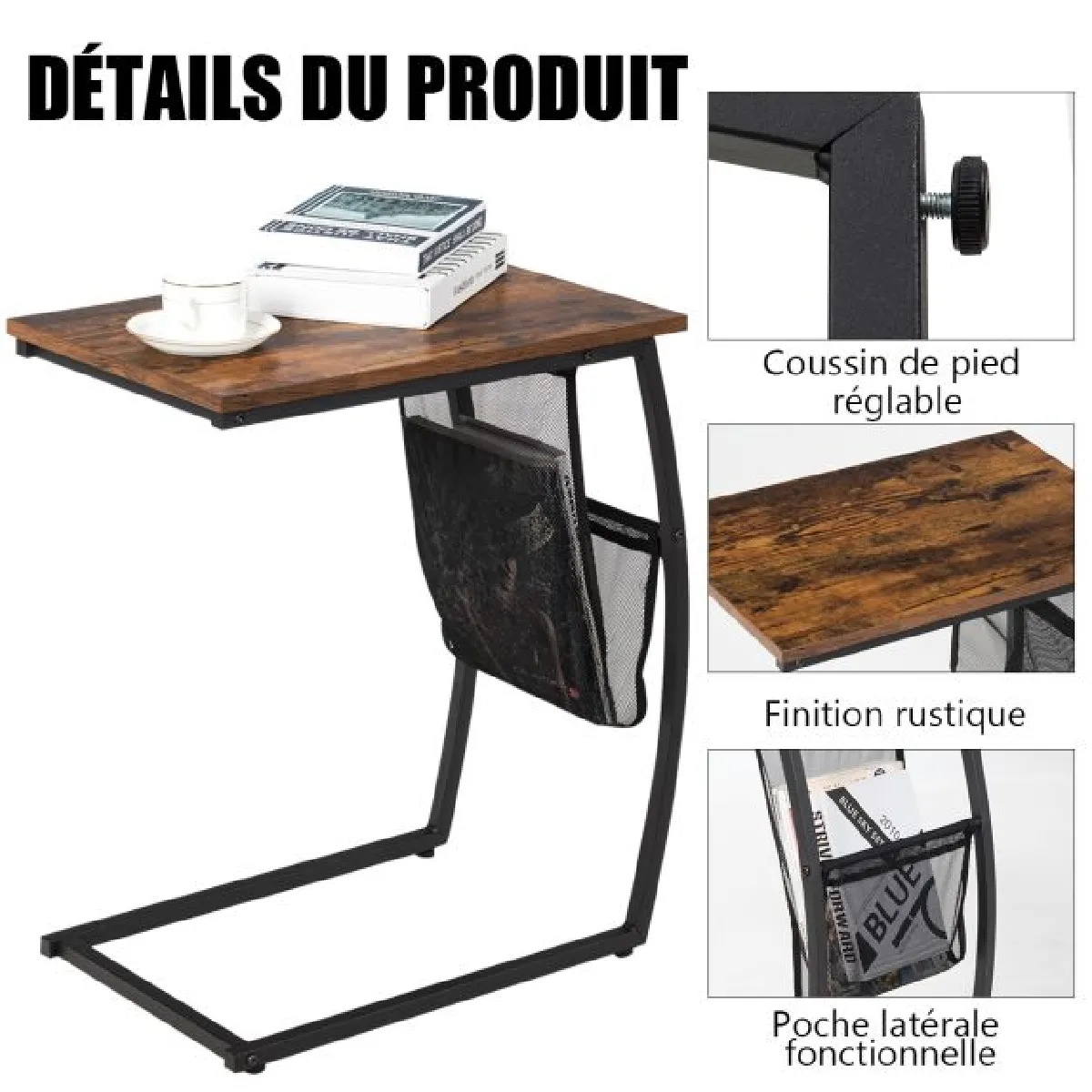 Comparer les prix de Table d'appoint style industriel - Noir/Marron