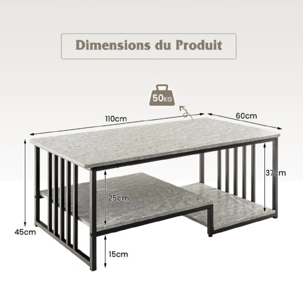 Comparer les prix de Table basse en faux marbre 110 x 60 x 45 cm