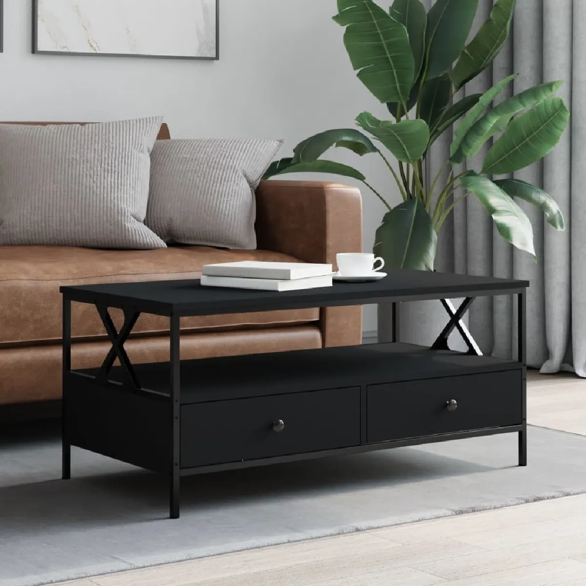 Comparer les prix de Table basse noir bois d'ingénierie MN37781