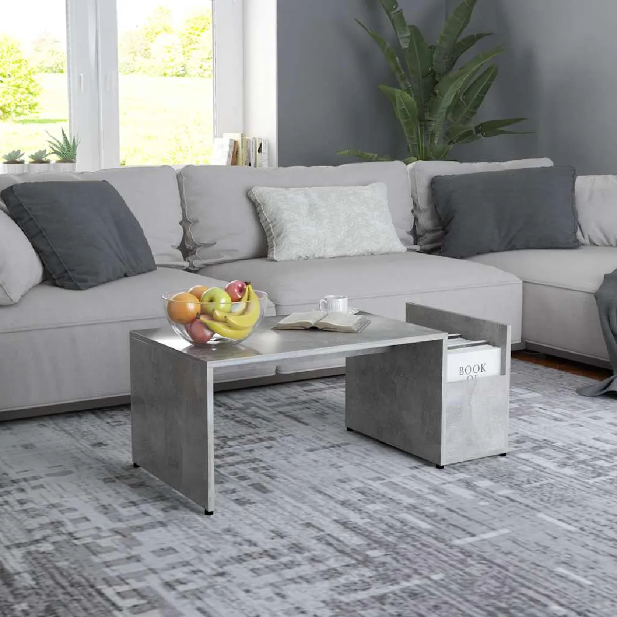 Non Communiqué Gris Table Basse Béton 90X45x35 Cm Bois D'ingénierie - Image 2