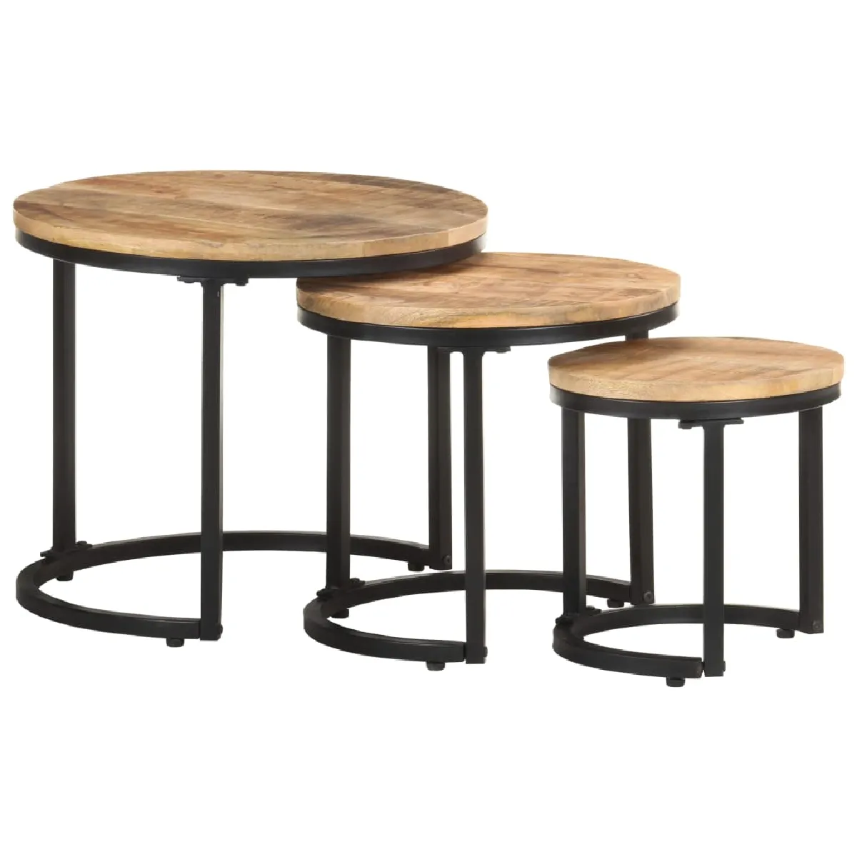 Non Communiqué Brun Tables D Appoint 3 Pcs Bois De Manguier Brut - Image 3