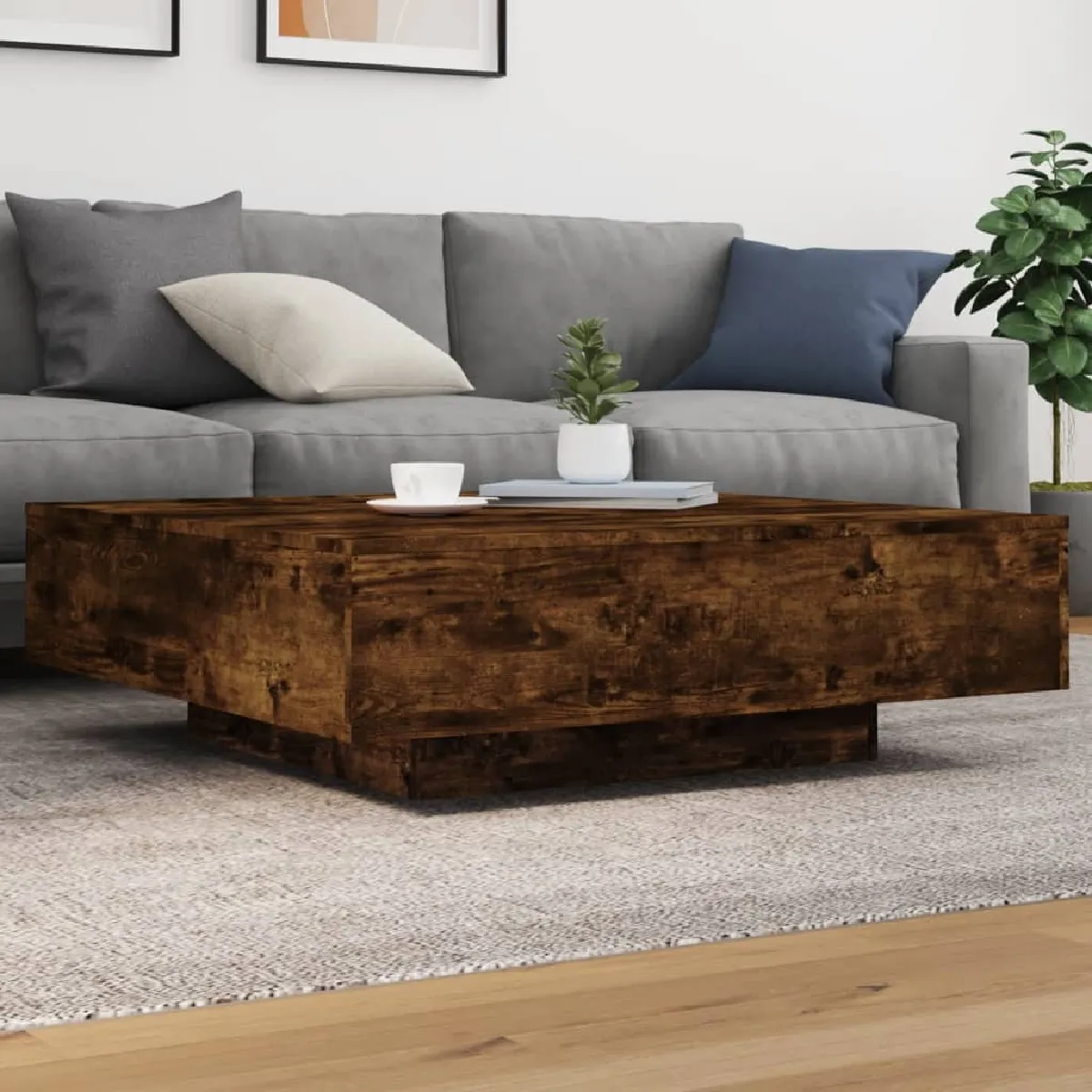 vidaXL Table basse avec lumières LED - Chêne fumé