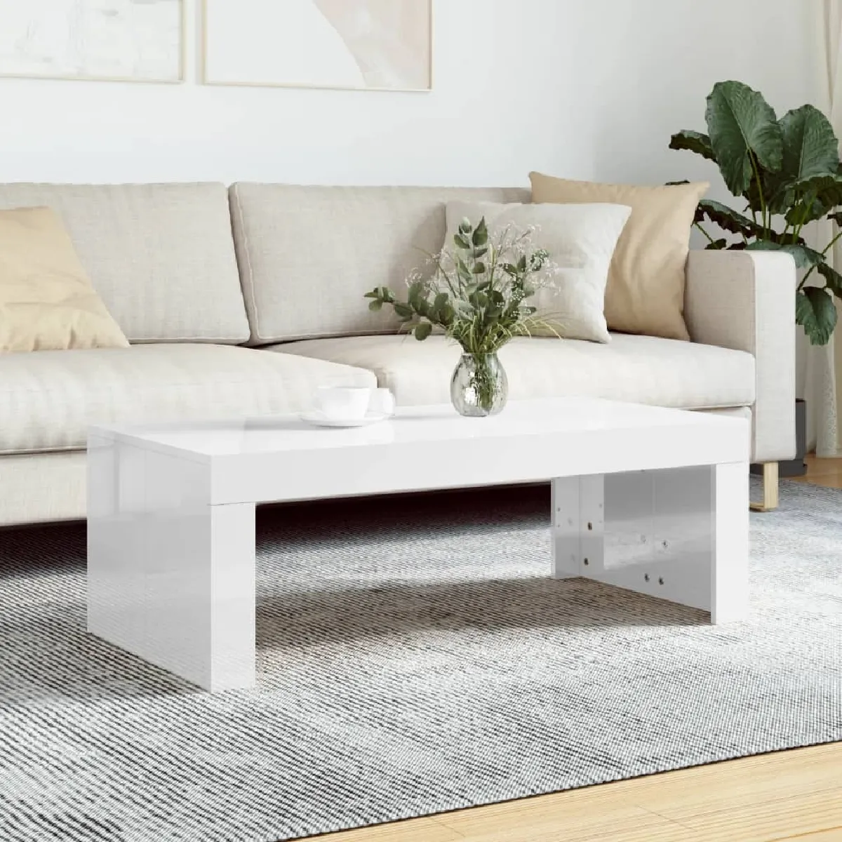 Comparer les prix de Maison Chic Table Basse Blanc Brillant 102x50x36 cm