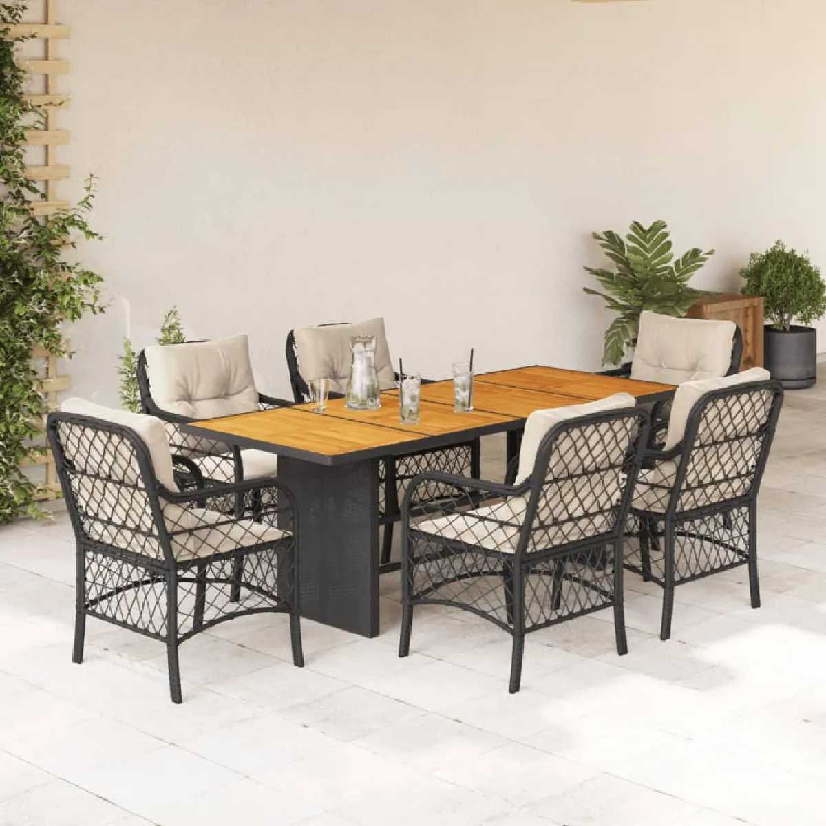 vidaXL Ensemble à Manger de Jardin avec Coussins 7 pcs Table et Chaises à Dossier Rabattable Meubles dExtérieur Patio 3211450 - vue 3