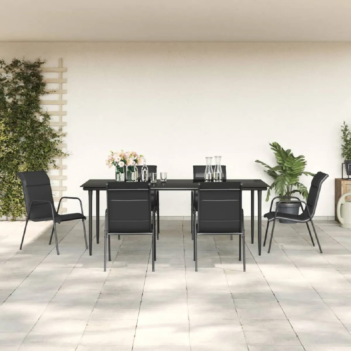 vidaXL Ensemble à manger de jardin 7 pcs - Noir
