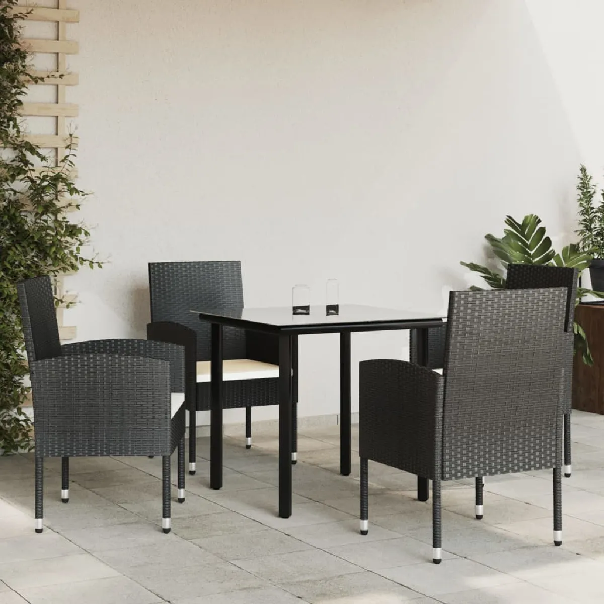 VIDAXL Ensemble à manger de jardin 5 pcs noir résine tressée