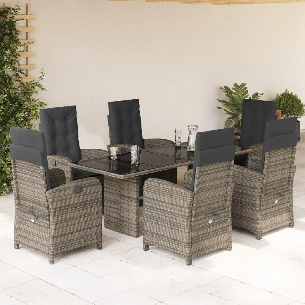 vidaXL Ensemble à manger de jardin 7 pcs - Gris