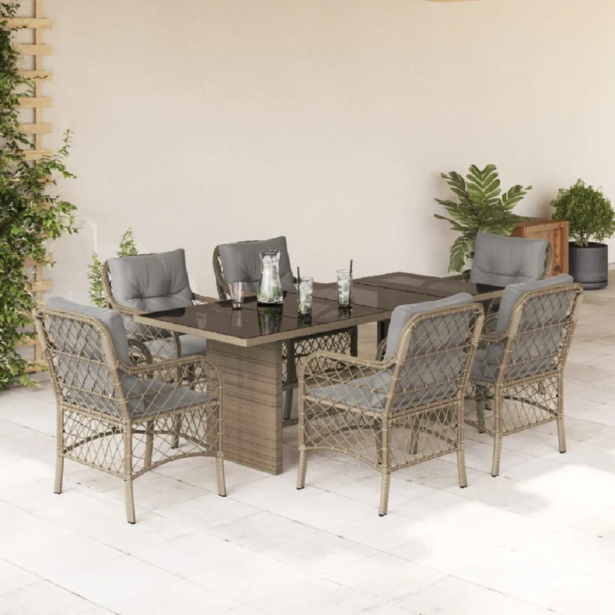 VidaXL Ensemble à manger de jardin mélangé rotin beige